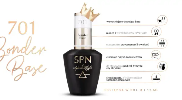 Czarna butelka bazy budującej SPN Bonder Base z złotym napisem i koroną na nakrętce.