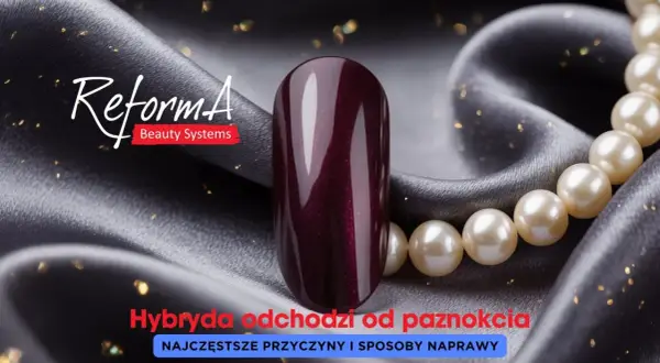 Ciemny lakier hybrydowy na tle jedwabiu z pereł.